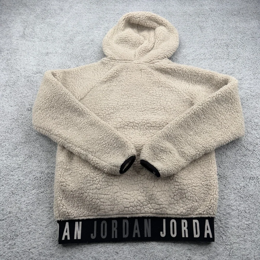 Air Jordan Jacket Boys Large 12-13 Yrs Beige Sherpa Teddy Fleece Hoodie Jumpman